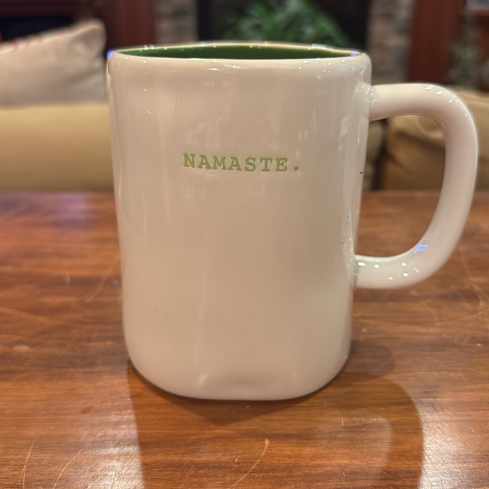 Rae Dunn NAMASTE Mug Green Interior Artisan Collection By Magenta Calm Relax